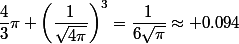 \dfrac{4}{3}\pi \left(\dfrac{1}{\sqrt{4\pi}}\right)^3=\dfrac{1}{6\sqrt{\pi}}\approx 0.094\;m^3