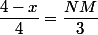 \dfrac{4-x}{4}=\dfrac{NM}{3}