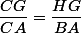 \dfrac{CG}{CA}=\dfrac{HG}{BA}