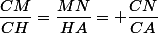 \dfrac{CM}{CH}=\dfrac{MN}{HA}= \dfrac{CN}{CA}