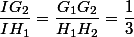 \dfrac{IG_2}{IH_1}=\dfrac{G_1G_2}{H_1H_2}=\dfrac{1}{3}