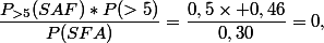 \dfrac{P_{>5}(SAF)*P(>5)}{P(SFA)}=\dfrac{0,5\times 0,46}{0,30}=0,