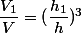 \dfrac{V_1}{V}=(\dfrac{h_1}{h})^3