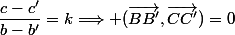 \dfrac{c-c'}{b-b'}=k\Longrightarrow (\vec{BB'},\vec{CC'})=0\;\;[\pi]\Longrightarrow (BB')//(CC')