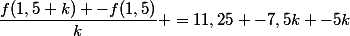 \dfrac{f(1,5+k) -f(1,5)}{k} =11,25 -7,5k -5k