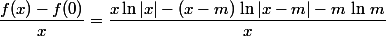 \dfrac{f(x)-f(0)}{x}=\dfrac{x\ln|x|-(x-m)\,\ln|x-m|-m\,\ln\,m}{x}