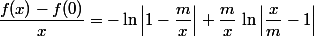 \dfrac{f(x)-f(0)}{x}=-\ln\left|1-\dfrac{m}{x}\right|+\dfrac{m}{x}\,\ln\left|\dfrac{x}{m}-1\right|
