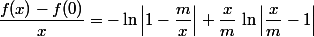 \dfrac{f(x)-f(0)}{x}=-\ln\left|1-\dfrac{m}{x}\right|+\dfrac{x}{m}\,\ln\left|\dfrac{x}{m}-1\right|