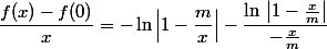 \dfrac{f(x)-f(0)}{x}=-\ln\left|1-\dfrac{m}{x}\right|-\dfrac{\ln\,\left|1-\frac{x}{m}\right|}{-\frac{x}{m}}
