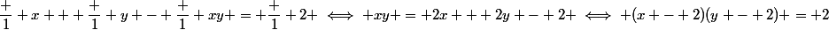 \dfrac 1 x + \dfrac 1 y - \dfrac 1 {xy} = \dfrac 1 2 \iff xy = 2x + 2y - 2 \iff (x - 2)(y - 2) = 2