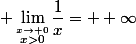 \displaystyle \lim_{\stackrel{x\to 0}{x>0}}\dfrac{1}{x}=+ \infty