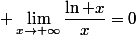 \displaystyle \lim_{x\to+\infty}\dfrac{\ln x}{x}=0