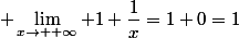 \displaystyle \lim_{x\to +\infty} 1+\dfrac{1}{x}=1+0=1