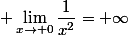 \displaystyle \lim_{x\to 0}\dfrac{1}{x^2}=+\infty