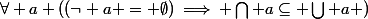 \forall a ((\lnot a = \emptyset)\implies \bigcap a\subseteq \bigcup a )