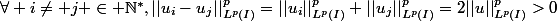 \forall i\neq j \in \N^*,||u_i-u_j||^p_{L^p(I)}=||u_i||^p_{L^p(I)}+||u_j||^p_{L^p(I)}=2||u||^p_{L^p(I)}>0