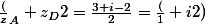 \frac(z_A+z_D}{2}=\frac{3+i-2}{2}=\frac(1+i}{2)