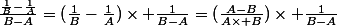 \frac{\frac{1}{B}-\frac{1}{A}}{B-A}=(\frac{1}{B}-\frac{1}{A})\times \frac{1}{B-A}=(\frac{A-B}{A\times B})\times \frac{1}{B-A}