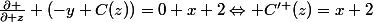 \frac{\partial }{\partial z} (-y+C(z))=0+x+2\Leftrightarrow C^{\prime }(z)=x+2
