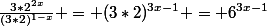 \frac{3*2^{2x}}{(3*2)^{1-x}} = (3*2)^{3x-1} = 6^{3x-1}