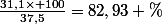 \frac{31,1\times 100}{37,5}=82,93 \%