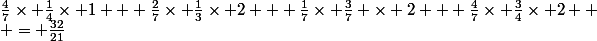 E(X) =\sum_{k=1}^{2} kP(x=k, legumes) \\ = \frac{2}{7}\times \frac{2}{3}\times 1 +\frac{1}{7}\times \frac{4}{7}\times 1 +&nbsp;&nbsp;\frac{4}{7}\times \frac{1}{4}\times 1 + \frac{2}{7}\times \frac{1}{3}\times 2 + \frac{1}{7}\times \frac{3}{7} \times 2 + \frac{4}{7}\times \frac{3}{4}\times 2  \\ = \frac{32}{21}