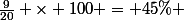\frac{9}{20} \times 100 = 45\ \% 