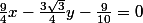 \frac{9}{4}x-\frac{3\sqrt3}{4}y-\frac{9}{10}=0