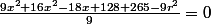 \frac{9x^{2}+16x^{2}-18x+128+265-9r^{2}}{9}=0