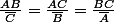 \frac{AB}{\bar{C}}=\frac{AC}{\bar{B}}=\frac{BC}{\bar{A}}