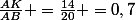 \frac{AK}{AB} =\frac{14}{20} =0,7