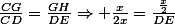 \frac{CG}{CD}=\frac{GH}{DE}\Rightarrow \frac{x}{2x}=\frac{\frac{x}{2}}{DE}