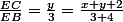 \frac{EC}{EB}=\frac{y}{3}=\frac{x+y+2}{3+4}
