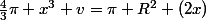 \frac43\pi x^3+v=\pi R^2 (2x)