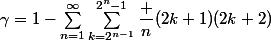 \gamma=1-\sum_{n=1}^{\infty}\sum_{k=2^{n-1}}^{2^n-1}\dfrac n{(2k+1)(2k+2)}