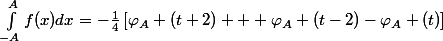 \int_{-A}^{A}{f(x)dx}=-\frac{1}{4}\left[\varphi_A (t+2) + \varphi_A (t-2)-\varphi_A (t)\right]