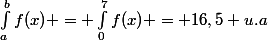 \int_{a}^{b}{f(x)} = \int_{0}^{7}{f(x)} = 16,5 u.a