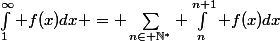 \int_1^\infty f(x)dx = \sum_{n\in \N^*} \int_n^{n+1} f(x)dx