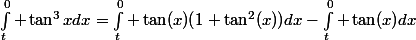 \int_t^{0} \tan^3xdx=\int_t^{0} \tan(x)(1+\tan^2(x))dx-\int_t^{0} \tan(x)dx