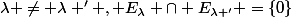 \lambda \ne \lambda ' , E_\lambda \cap E_{\lambda '} =\{0\}