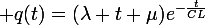 \large q(t)=(\lambda t+\mu)e^{-\frac{t}{CL}}