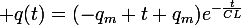 \large q(t)=(-q_m t+q_m)e^{-\frac{t}{CL}}
