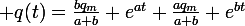 \large q(t)=\frac{bq_m}{a+b}%20e^{at}+\frac{aq_m}{a+b}%20e^{bt}