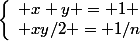 \left\{\begin{array}l x+y = 1
 \\ xy/2 = 1/n\end{array}\right.