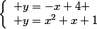 \left\{\begin{array}l y=-x+4
 \\ y=x^2+x+1\end{array}\right.
