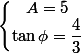 \left\{\begin{matrix}A=5\\\tan\phi=\dfrac{4}{3}\end{matrix}\right.