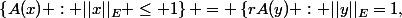 \left\{A(x) : ||x||_{E} \leq 1\right\} = \left\{rA(y) : ||y||_{E}=1,\; r \in \left[0,1 \right] \right\}