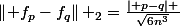 \left\Vert f_{p}-f_{q}\right\Vert _{2}=\frac{\left\vert p-q\right\vert }{\sqrt{6n^{3}}}