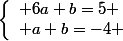 \left\lbrace\begin{array}l 6a+b=5 \\ a+b=-4 \end{array}