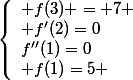 \left\lbrace\begin{array}l f(3) = 7 \\ f'(2)=0\\f''(1)=0\\ f(1)=5 \end{array}